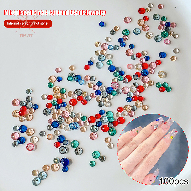 [maybeauty] 100 ชิ้น Sparkle แบนกลับรอบเพชรผสมสีเรซิ่นเล็บ Rhinestones ตกแต่งเครื่องประดับแต่งเล็บ {TH}