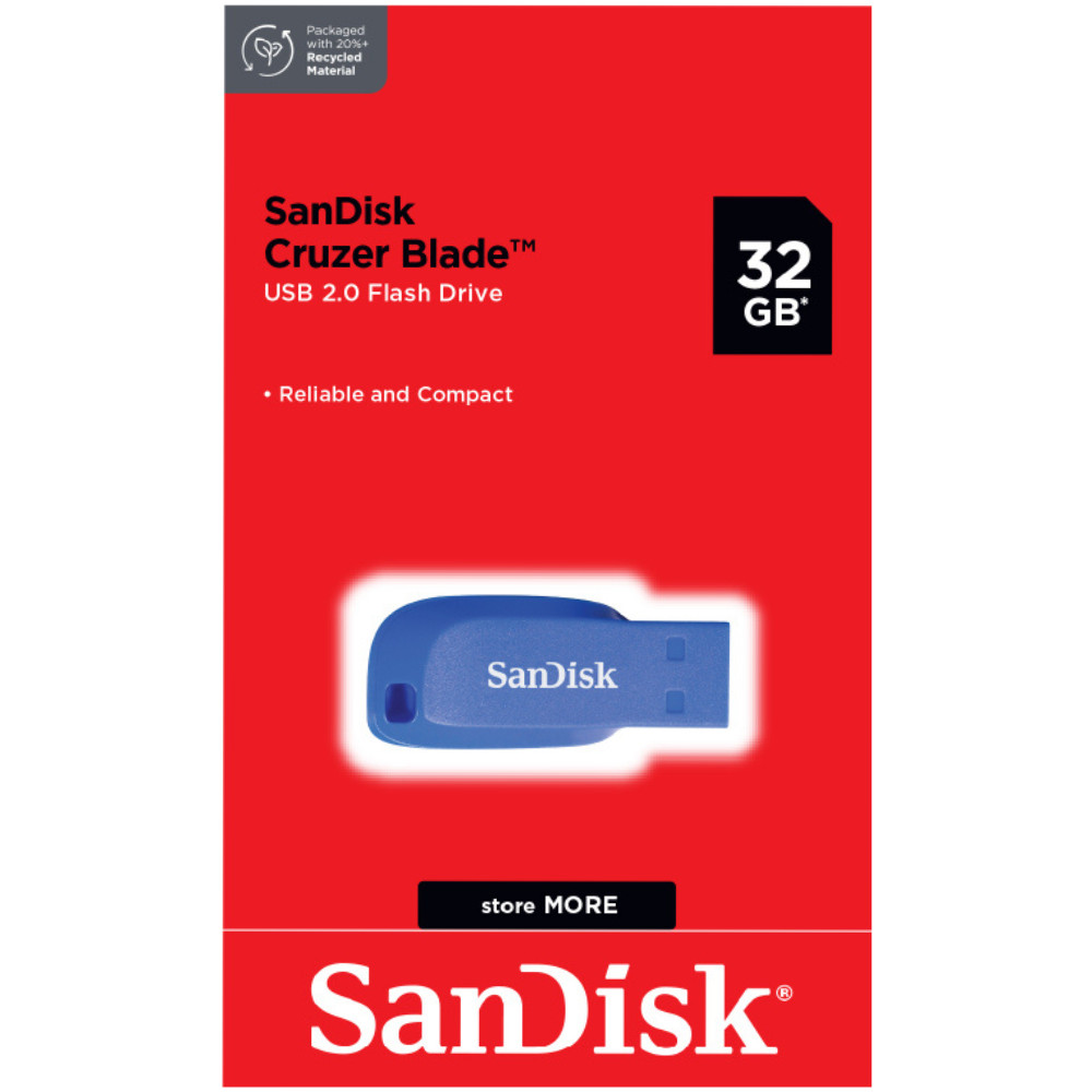 SANDISK แฟลชไดร์ FlashDrive Cruzer BLADE 32GB (Blue) USB2.0 แฟลชไดร์ฟ ของแทั ประกัน Synnex (SDCZ50)