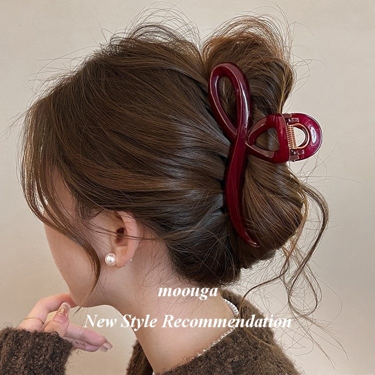 Mouga/encora Red High-End Simple Shark Clip Back Head เครื่องประดับผม Classy Hair Headdress