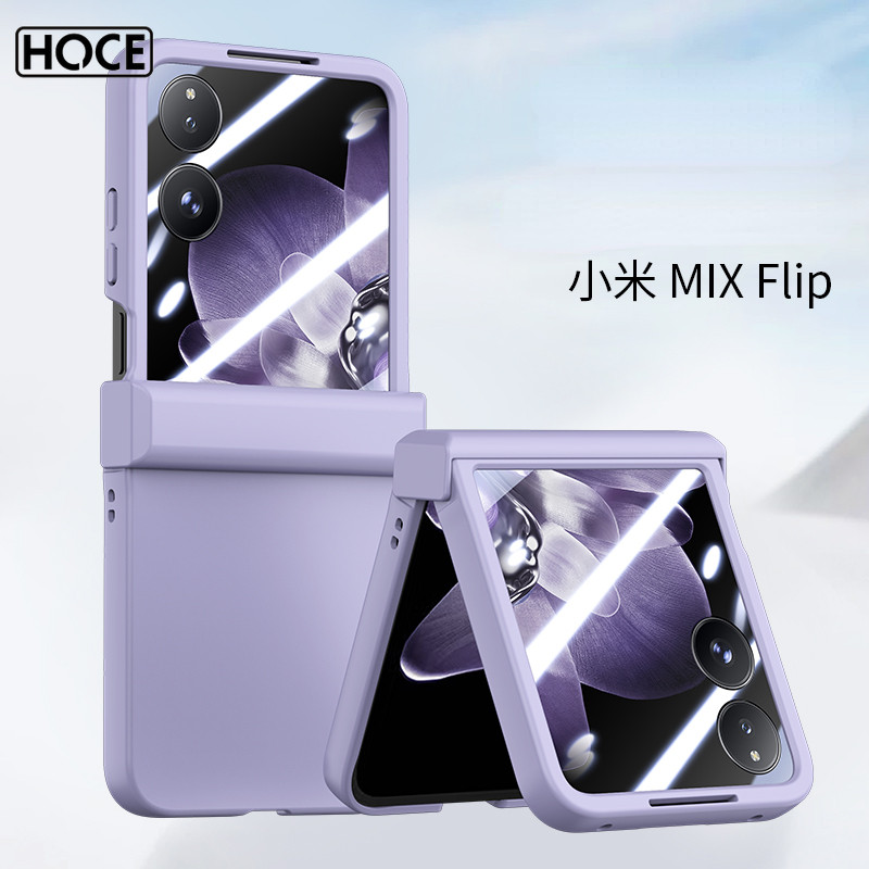 บานพับ HOCE 3in1 พร้อมฟิล์มแก้วขนาดเล็กผิวรู้สึกเคสโทรศัพท์สําหรับ XIAOMI-mix-flip พลาสติกแข็งบางพิเศษป้องกันการกระแทกฝาครอบป้องกันเต็มรูปแบบ