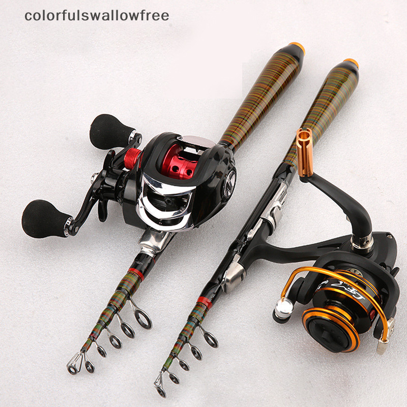 Colourswallowfree 1.2m-2.4m แบบพกพา Telescopic Fishing Rod Flying ปลาคาร์พตกปลาคาร์บอนไฟเบอร์ Rock T