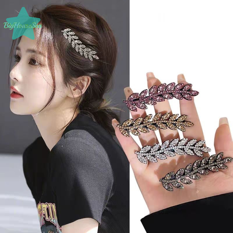 [BigHouseSea] เครื่องประดับผมหรูหรากิ๊บติดผมประกายกิ๊บอินเทรนด์ Shining Rhinestone Barettes กิ๊บติดผมทรงข้าวสาลีใหม่