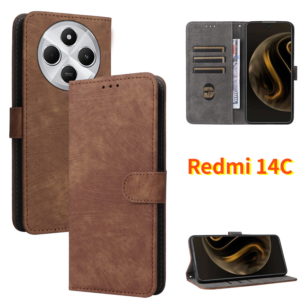 เกราะกันกระแทกสําหรับ Redmi14C 14 C เคสโทรศัพท์หนังฝาครอบแม่เหล็กสําหรับ Redmi14C 14 C ป้องกันการล่มสลายกลับกรณี