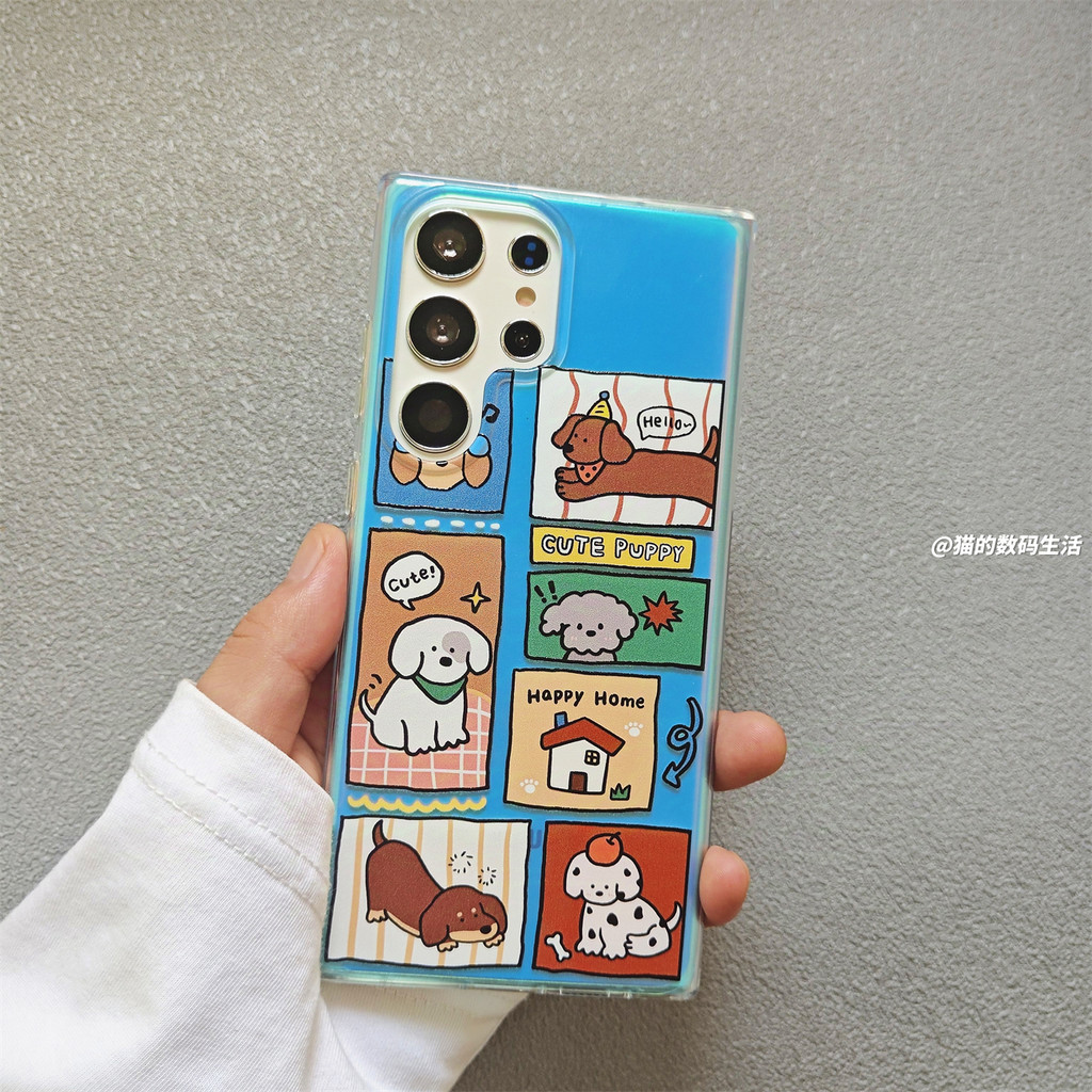 ภาพประกอบน่ารักสุนัขเหมาะสําหรับsamsung S23ultraเคสโทรศัพท์เลเซอร์ใหม่Gradient High-End Sense S23uกันกระแทกNiche s24 + รวมทุกอย่างกรณีเชือกเส้นเล็กS22plusป้องกันกรณีA55 กรณี