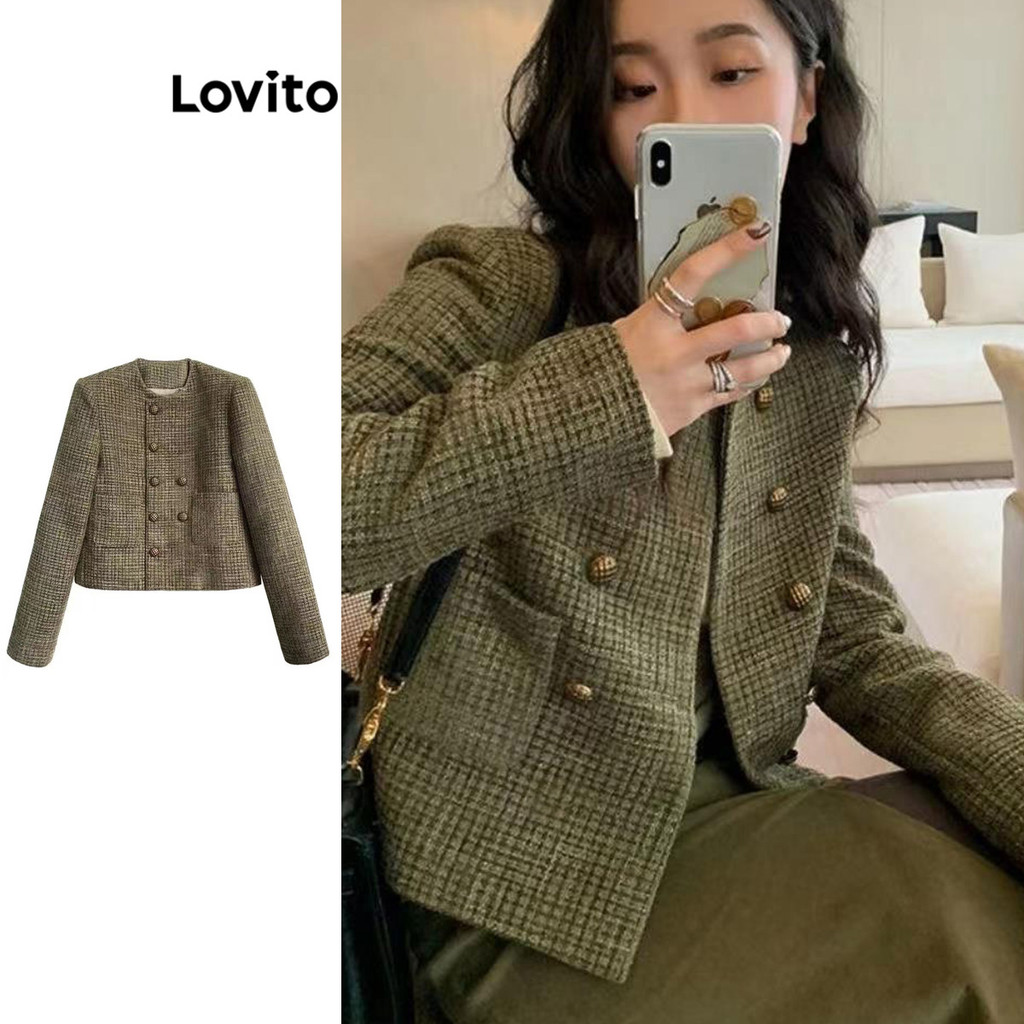 Lovito เสื้อแจ็คเก็ตลายเรียบๆสบาย ๆ สำหรับผู้หญิง LNA73445