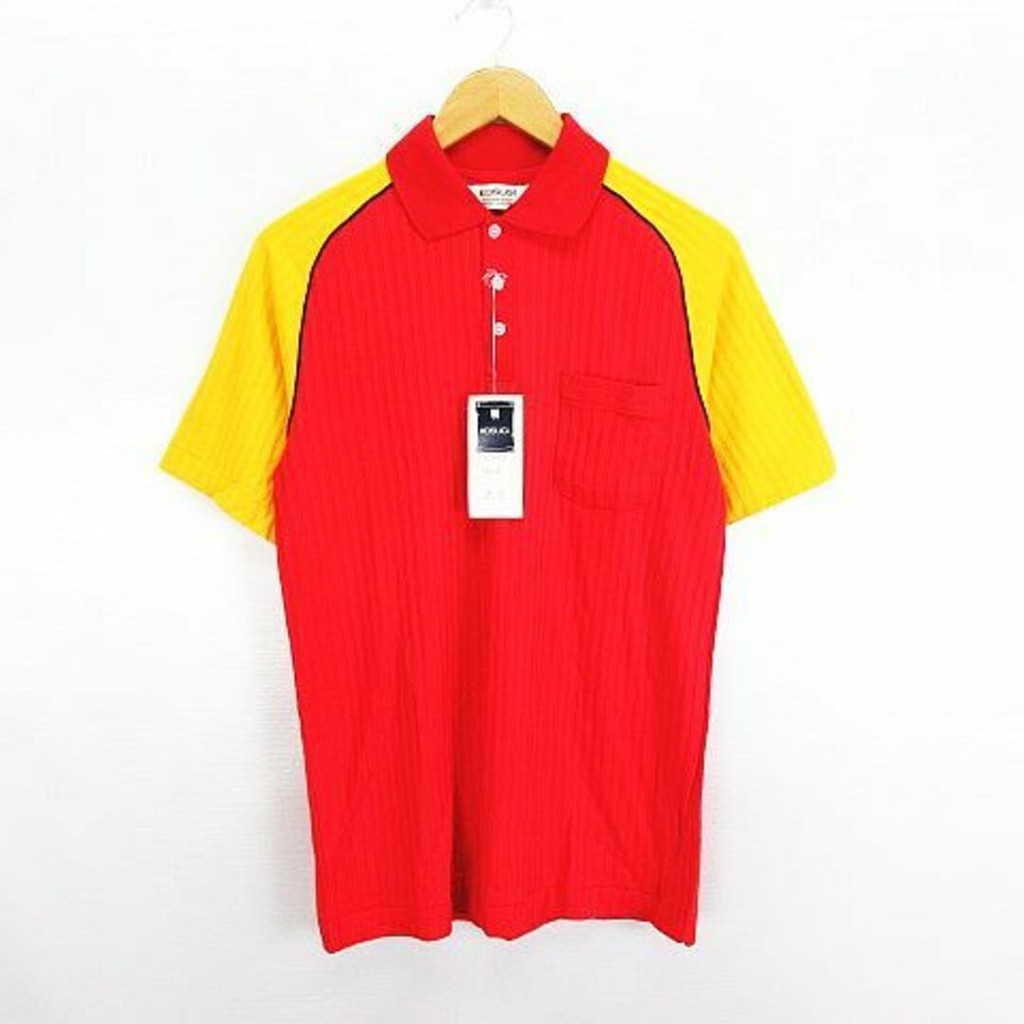 KOSUGI Polo Shirt Short Sleeve Shadow Stripe L Red x Yellow Direct from Japan Secondhand  28ad43d78e