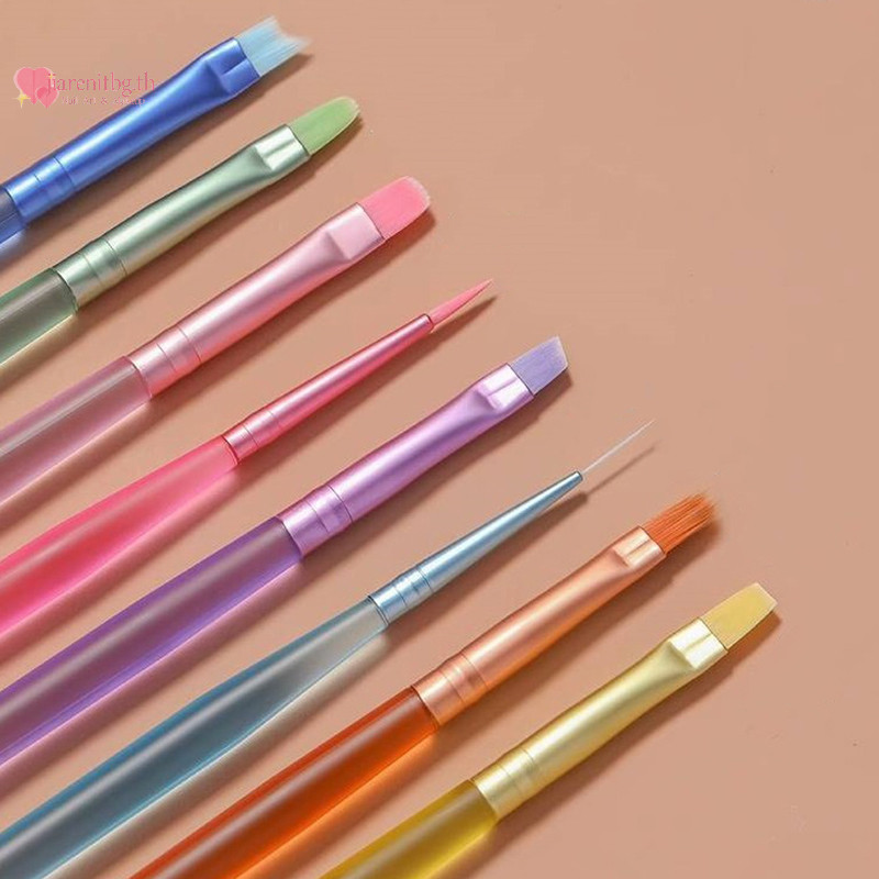 Renbg 8 ชิ้น/เซ็ต Dopamine Nail Art Brush Design Tip Paing แกะสลัก Dotg ปากกา Flatfan Liner อะคริลิคเจล Uv Polish เล็บเครื่องมือ TH
