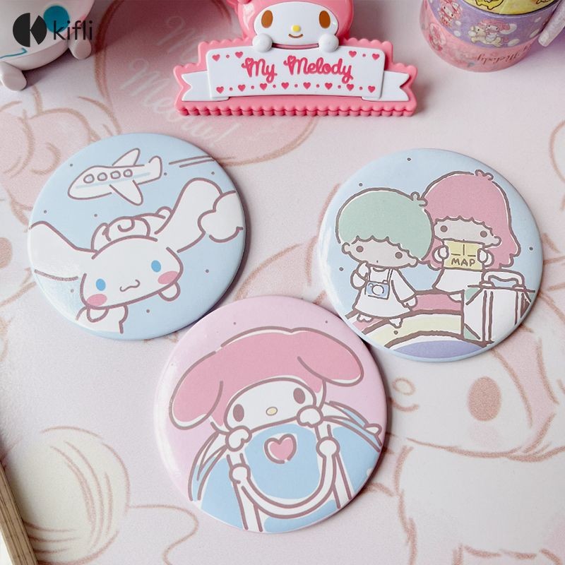 SANRIO kifli.thSanrio การ์ตูนกระจกแบบพกพา Creative กระจกกลมเล็ก Melody Girl Heart กระจกขนาดเล็ก-KI