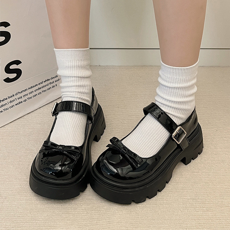 รองเท้าแมรี่เจนสไตล์เกาหลี รองเท้าหนังส้นหนา ตกแต่งโบว์ พื้นหนา หัวกลม หวานและน่ารัก สไตล์วิทยาลัย - รูปที่ 2