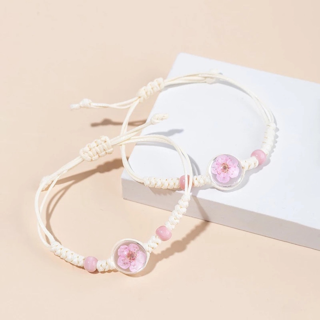 ￼Accessories สร้อยข้อมือเครื่องประดับ ดอกไม้แห้งธรรมชาติ ลูกปัดนําโชค ปรับได้ ผู้หญิง 1 ชิ้น