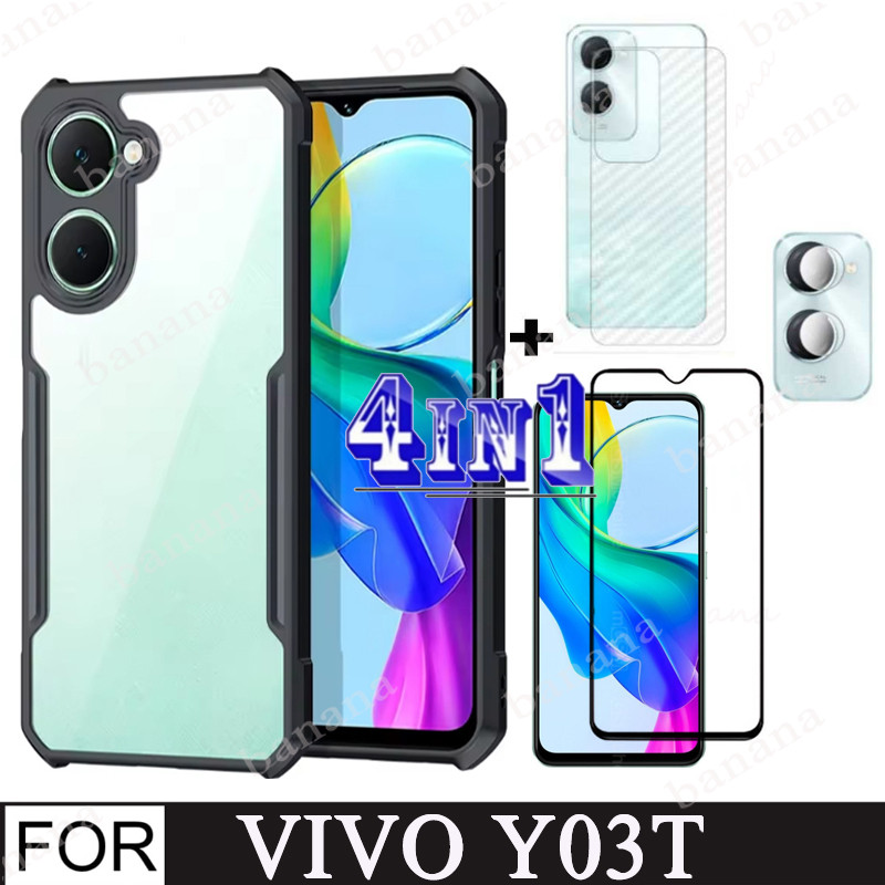 4 in 1 Vivo Y03T เคสโทรศัพท์กันกระแทกสําหรับ Vivo Y03 Y02 Y28 4G 5G เลนส์กล้องกระจกป้องกันหน้าจอ + ความเป็นส่วนตัวเซรามิคเมมเบรน