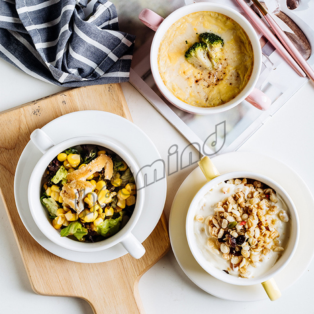HD ถ้วยซุป เซรามิกส์ ชามซุป ถ้วยโจ๊ค มีหูจับทั้งสองด้านสีสันสะดุดตา Soup cup