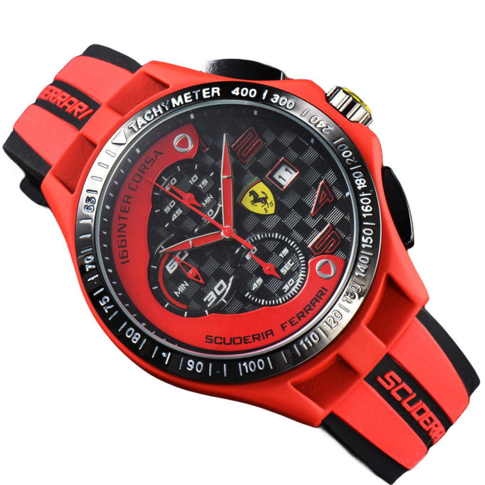 Six-Hand Full-Function Timing Rubber Band Mens Ferra Brand Casual Running Second Timing F1 นาฬิกาการค้าต่างประเทศร้อน
