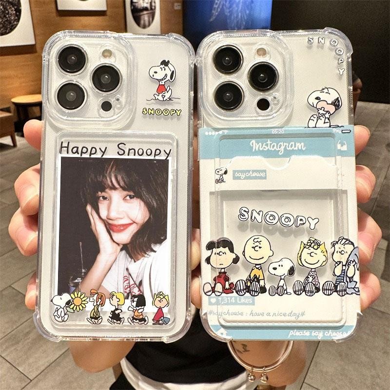 SAMSUNG Happy Snoopy Friend Photo Card Slotกระเป๋าสตางค์สําหรับSamsung Galaxy S24 Ultra S23 S22 A55 