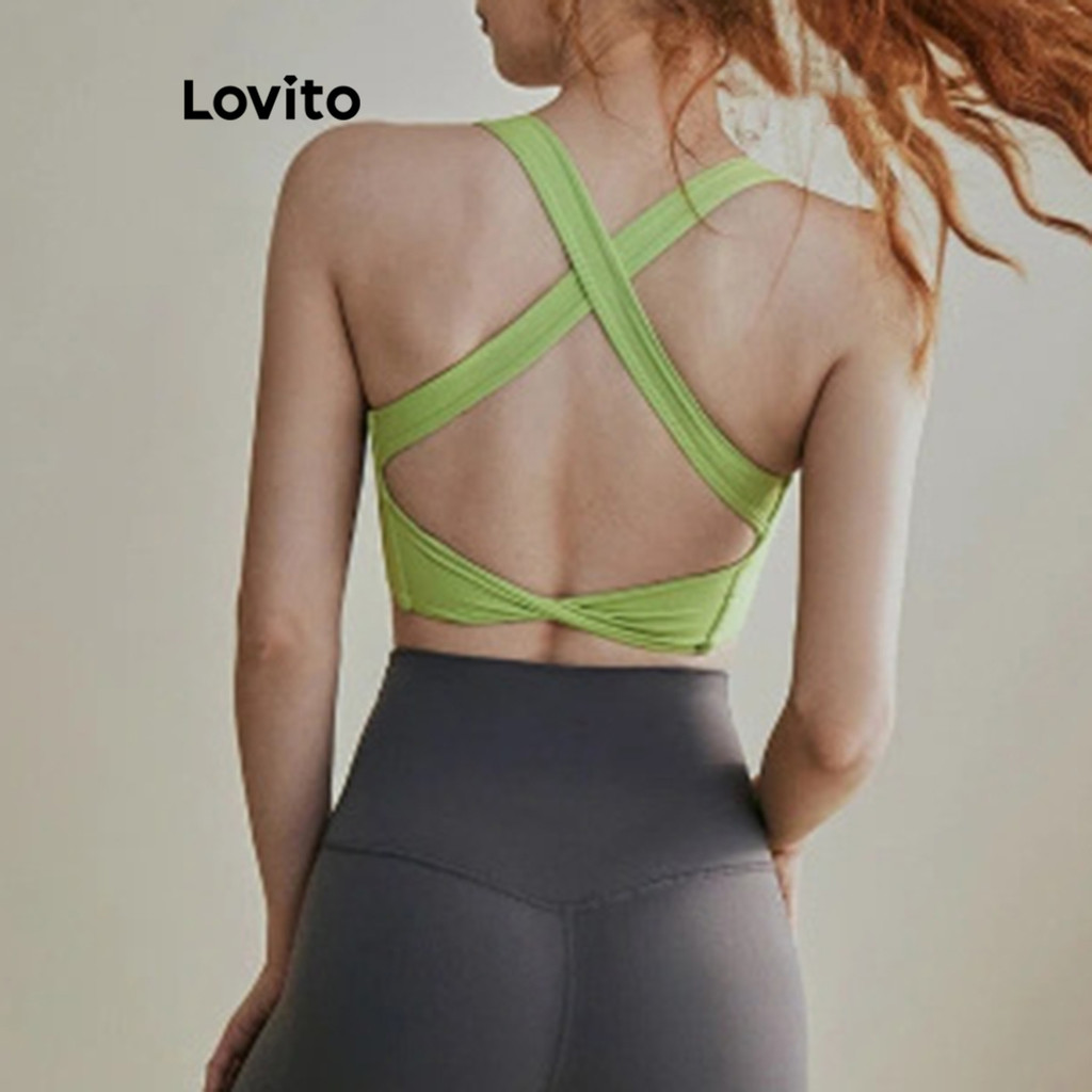 Lovito สปอร์ตบราผู้หญิง เปิดหลัง สีพื้น สไตล์สปอร์ต LNL70256