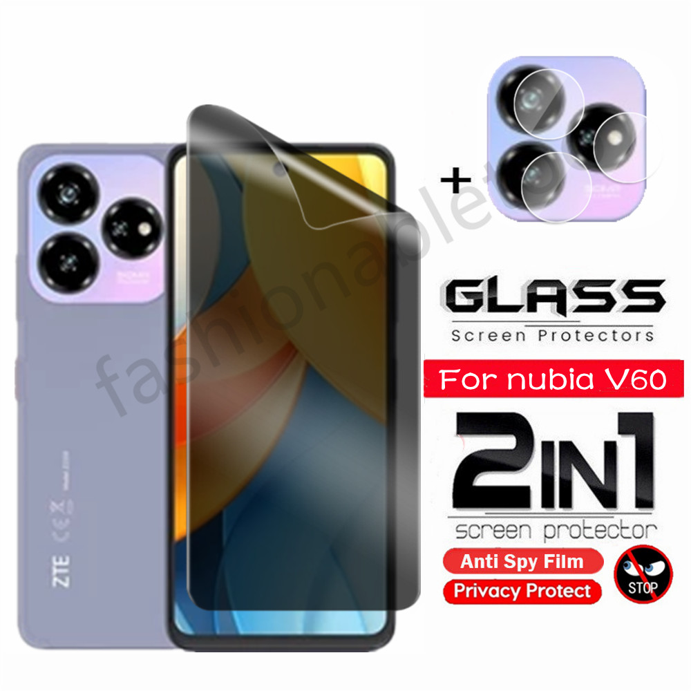 2 in 1 Anti-spy Hydrogel ฟิล์มสําหรับ ZTE Nubia V60 Design V60Design V 60 nubiaV60Design ความเป็นส่วนตัวป้องกันหน้าจอ Anti-Peep ฟิล์มด้านหน้าด้านหลังกล้องเลนส์ฟิล์ม