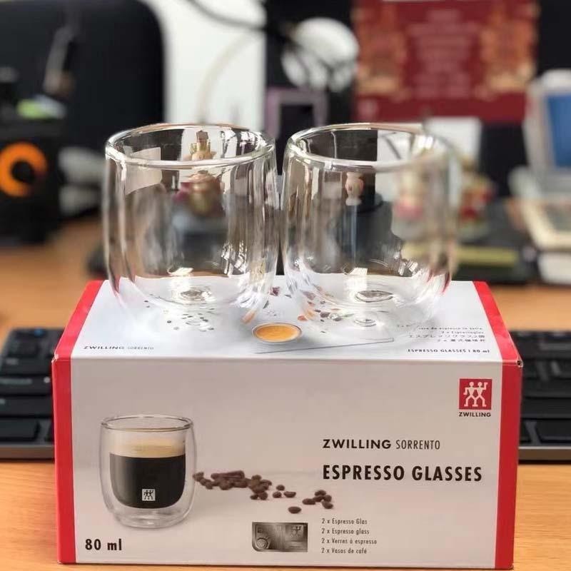 Zwilling ถ้วยแก้ว Double Wall Borosilicate แก้วกาแฟเอสเปรสโซชุด 2 ชิ้น 80ml