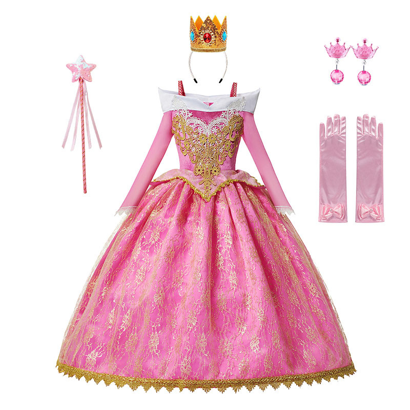 สาวงานเลี้ยงวันเกิดชุดเจ้าหญิงออโรร่าพีชคอสเพลย์เครื่องแต่งกายมงกุฎและถุงมือชุดเด็กเทศกาลเสื้อผ้าฮาโลวีน - รูปที่ 2