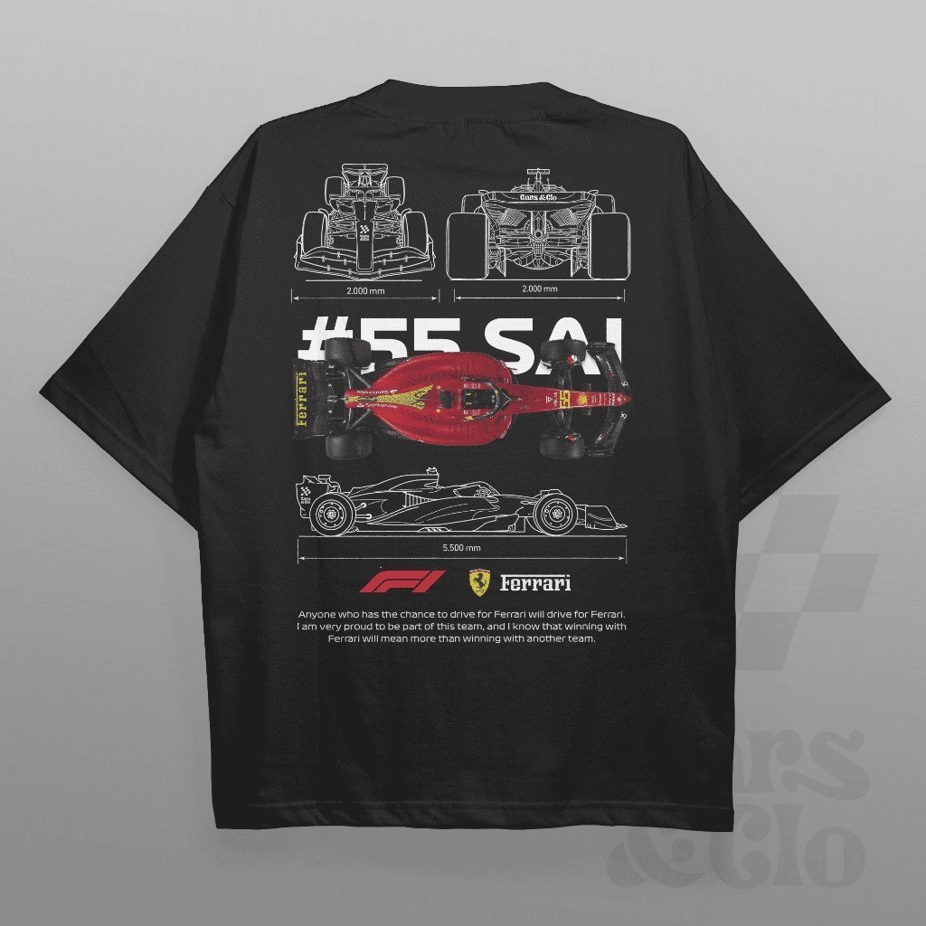 T shirt Cars and Clo - Regular Fit Black - F1 Ferrari Blueprint T-Shirt/ cotton tshirtSize S-5XL