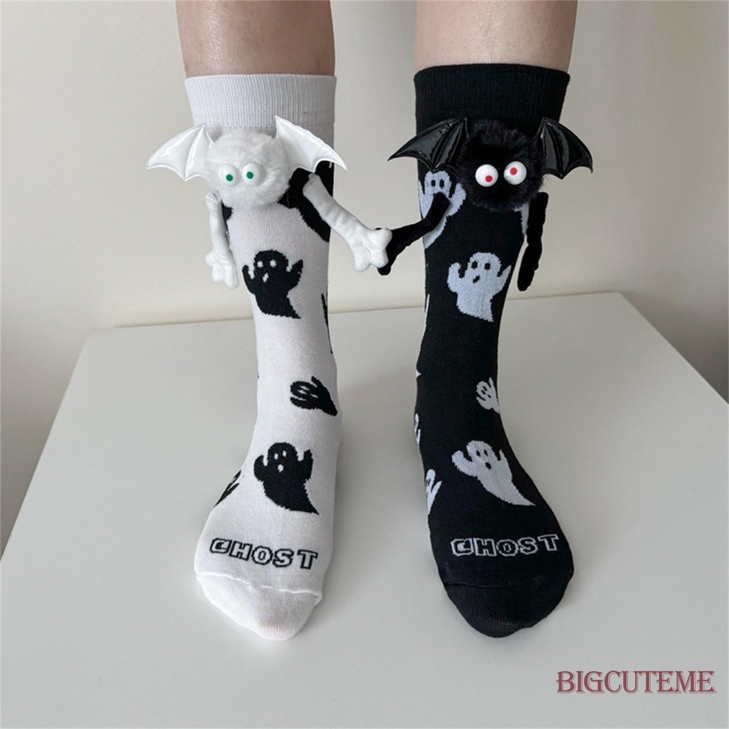 []-Magnetic Hand Holding Socks Soft Elastic Cute Bat Funny Halloween Socks for Men Women