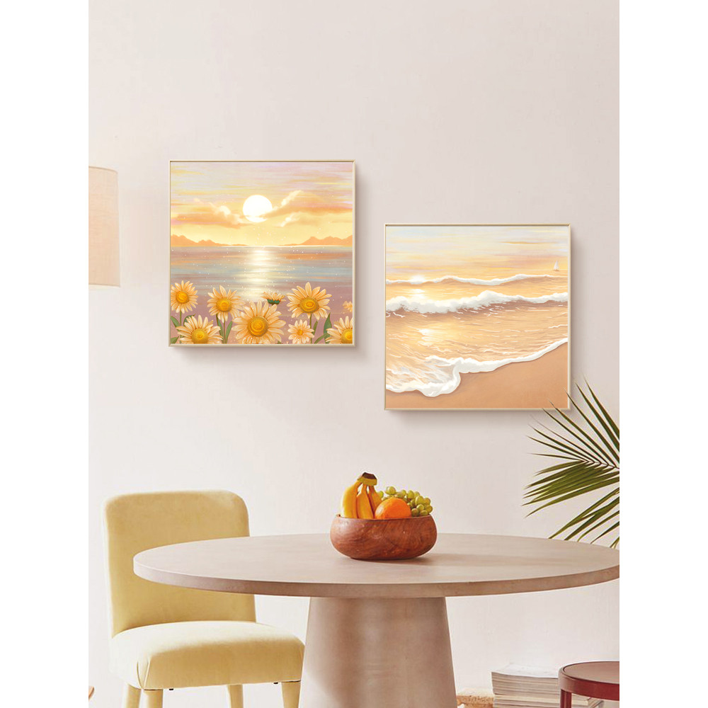 (พร้อมกรอบ) บทคัดย่อดอกทานตะวัน Sea View Sunrise ภาพวาดผ้าใบพิมพ์ภาพ