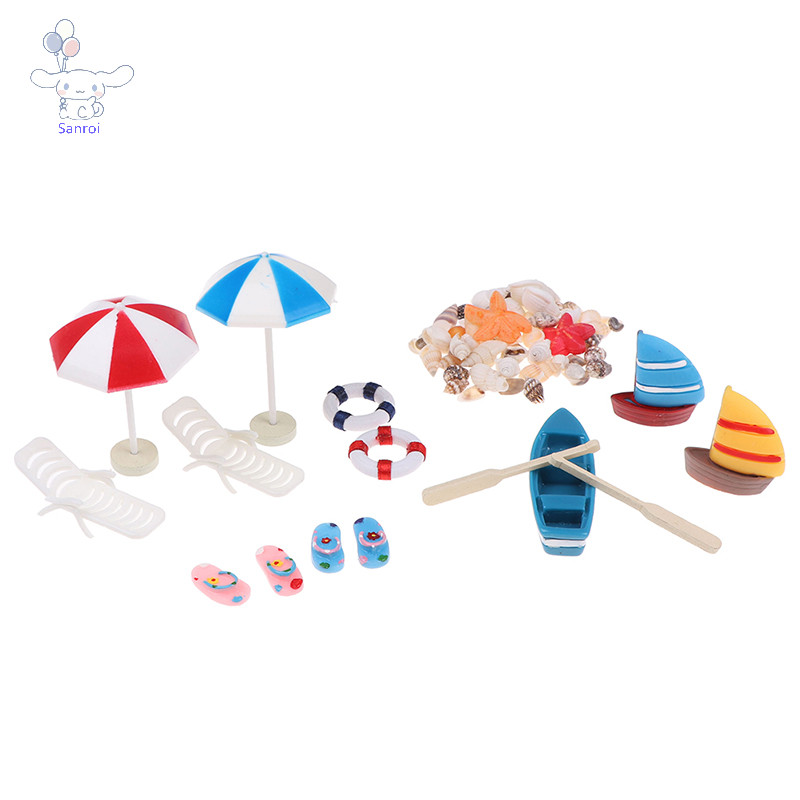 [San] 1:12 Dollhouse Miniature Deck Chair ร่มชายหาดชุดเรือตกแต่ง