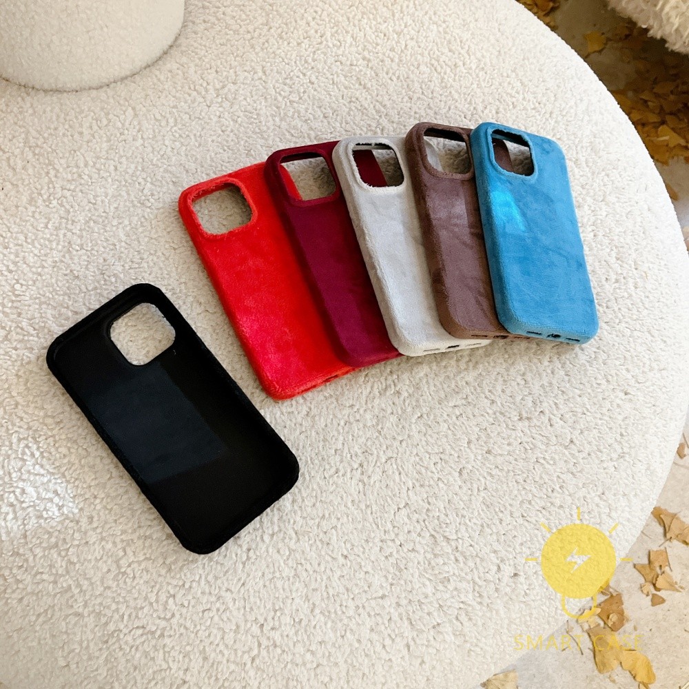 For เคสไอโฟน 13 [Plush Cloth Texture Simple] เคส Phone Case For iPhone 16 Pro Max 15 14 Pro Max 13 12 For เคสไอโฟน11 Ins Korean Style Retro Classic Couple Shockproof Protective TPU Cover Shell