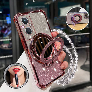 กันกระแทกเคสสําหรับ OPPO reno 7z 5g reno 8z 5g เคสโทรศัพท์ 3D ที่วางกระจกแต่งหน้าสร้อยข้อมือใหม่ softcase