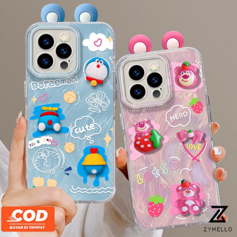 Case for OPPO A3X A60 A79 5G A3 Pro A57 A58 A98 A78 A17K A54 A16 A15 A77 A74 A93 A92 A12 A3S A5 A7 A5S A31 A53 A76 A15S A53 A76 A15S A53 การ์ตูนอบเชยสุนัขสตรอเบอร์รี่หูหมีซิลิโคนกันกระแทกเคสโทรศัพท์