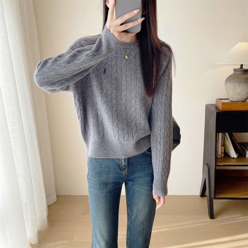 ฤดูใบไม้ร่วงใหม่9สีแขนยาว+แขนสั้นม้าโลโก้เสื้อกันหนาวสําหรับผู้หญิงเสื้อถักหลวม - รูปที่ 5