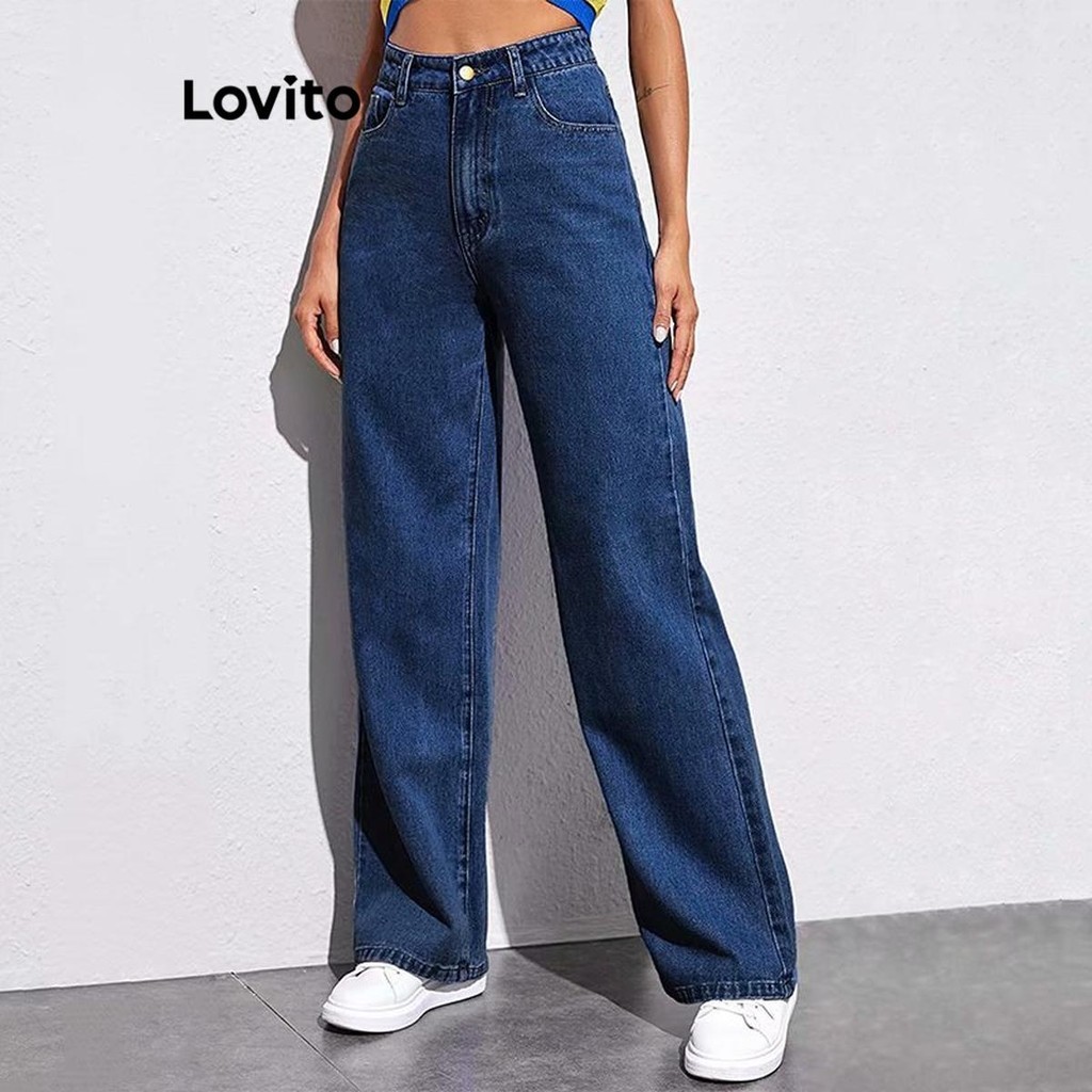 Lovito กางเกงยีนส์ผู้หญิง สีพื้น สไตล์ลำลอง LNL59046(หลากสี)