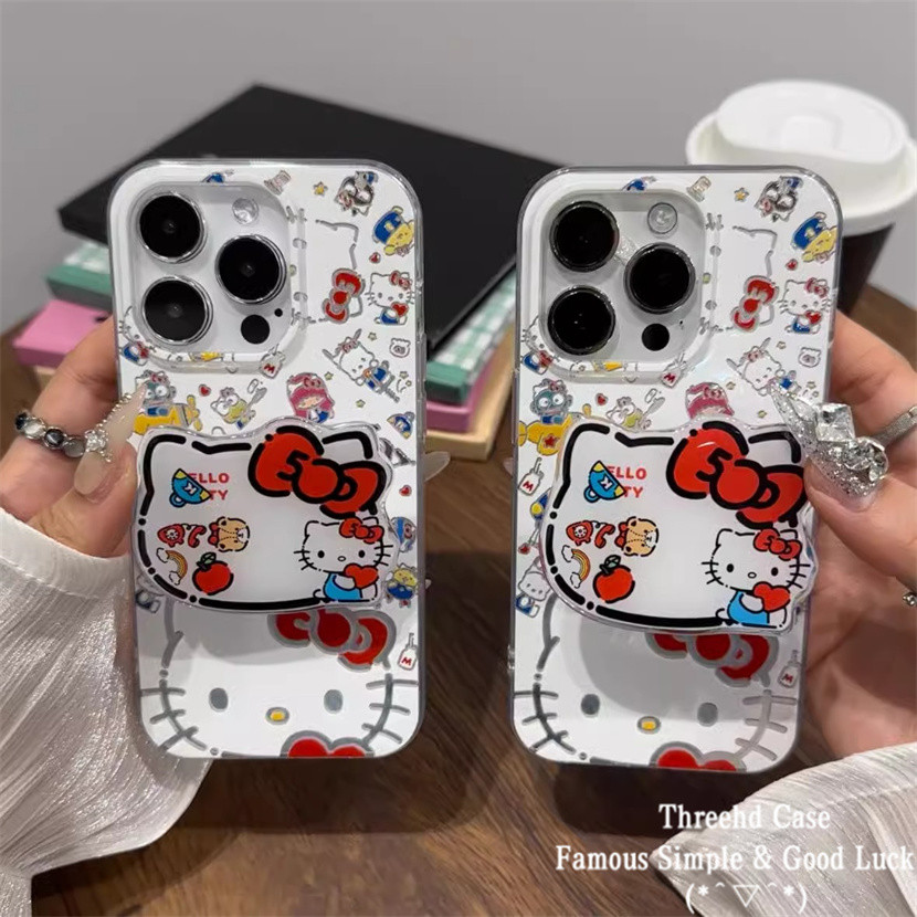 ปลอกสําหรับ IPhone 16 11 XR 15 12 14 13 Pro Max 7 8 SE2020 X Xs Max 6 6s Plus Luxury Feather กรณีน่ารักการ์ตูน Kitty Cat วงเล็บกันกระแทก TPU นุ่มปกหลัง