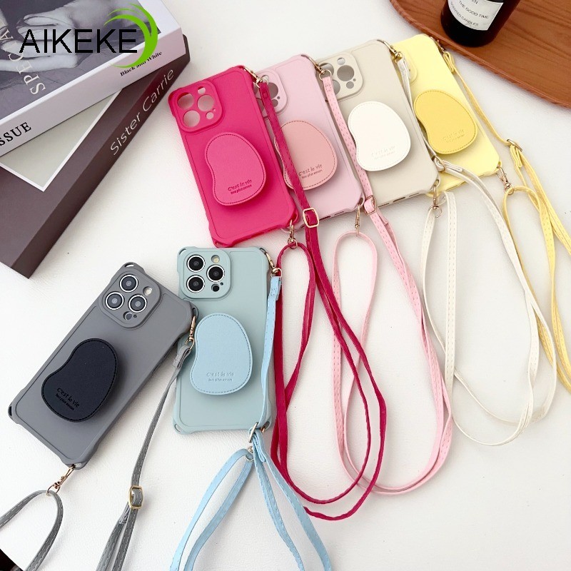 สําหรับ Vivo V40 V30 V29 V27 V25 Pro T2 Pro V23 S19 X100 Pro X90 X80 X70 X60 IQOO Z9X Z9 เคสโทรศัพท์สไตล์เกาหลี Macaron Matte Frosted ซิลิโคนนุ่มปกหลังพร้อมผู้ถือ Lanyard