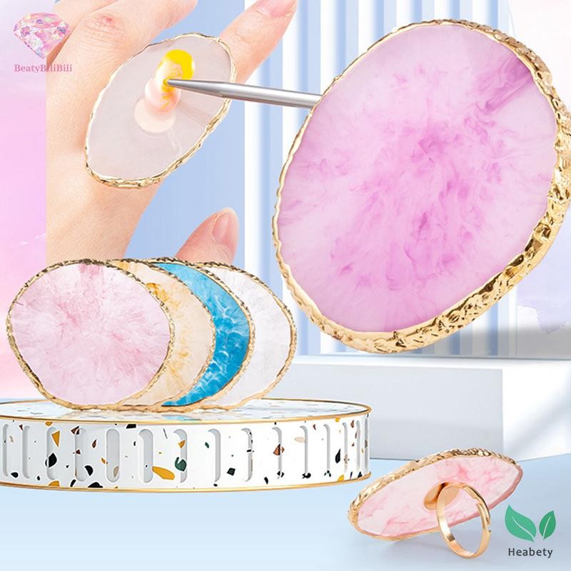Heabety 1 PC เรซิ่นหินยาทาเล็บ Palette แหวนนิ้วมือแผ่นเล็บ Paing DIY Art ใหม่