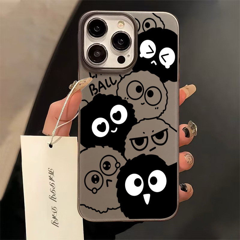 เคส ไอโฟน For iPhone 13 14 15 สากล เคสโทรศัพท์มือถืออะคริลิคใส ลูกบอลถ่านหินสีขาวและสีดำน่ารัก11 12 ProMax 7 8Plus X XSM