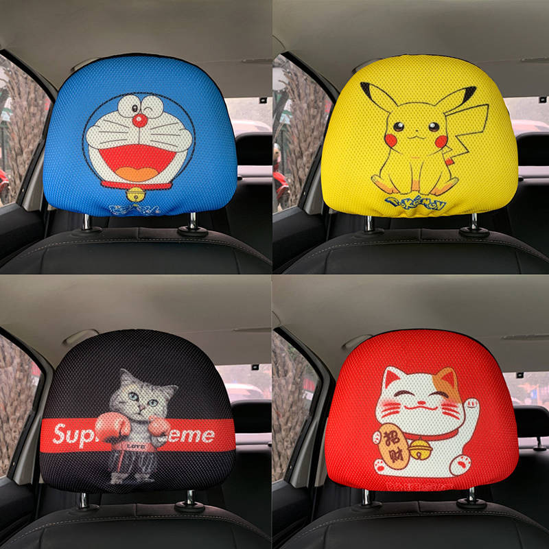 【Ready Stock】 Cartoon Car Headrest Protective Cover for Car Seat Cover Pillow Anti-Dirty Cover Breat