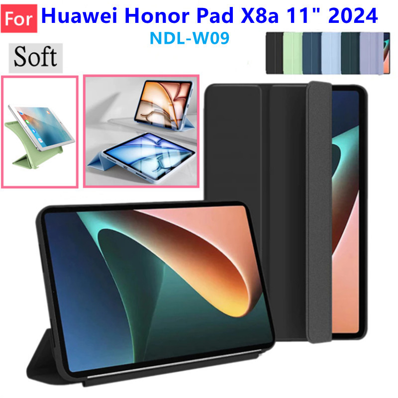 สําหรับ Huawei Honor Pad X8a NDL-W09 11 นิ้ว 2024 ฝาครอบกรณีผิวหนัง PU ปลอกซิลิโคนอ่อนนุ่มพับขาตั้งฝาครอบแบบพับ