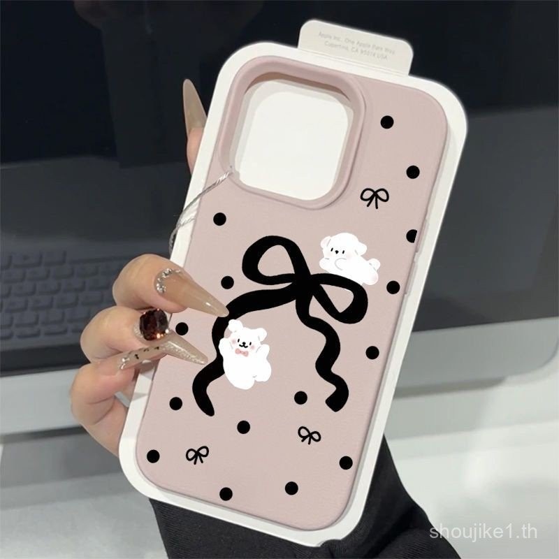 โบว์คู่ลูกสุนัขสำหรับ iPhone 7/8/11/12/13/14/15 PRO MAX, iPhone x/xr/xs MAX, เคสโทรศัพท์ iPhone คุณภาพสูงสำหรับ iPhone 7plus/8PLUS/11pro/13Pro-สไตล์หรูหรา