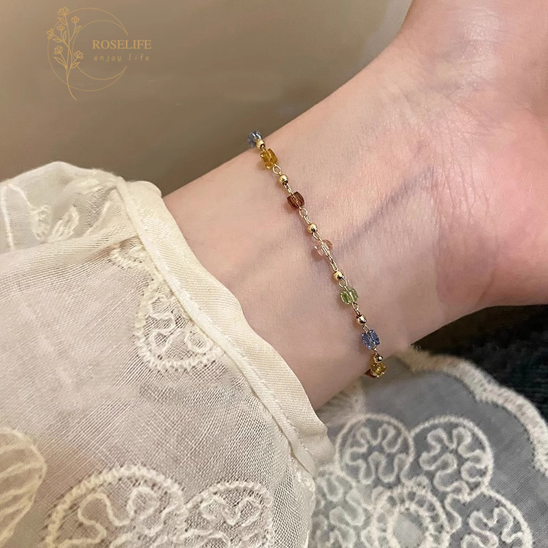 โรสไลฟ์ อะคริลิคที่มีสีสัน ลูกบาศก์ สร้อยข้อมือลูกปัดสําหรับผู้หญิงสาวหมั้นลูกปัดข้อมือโซ่เครื่องประดับของขวัญ