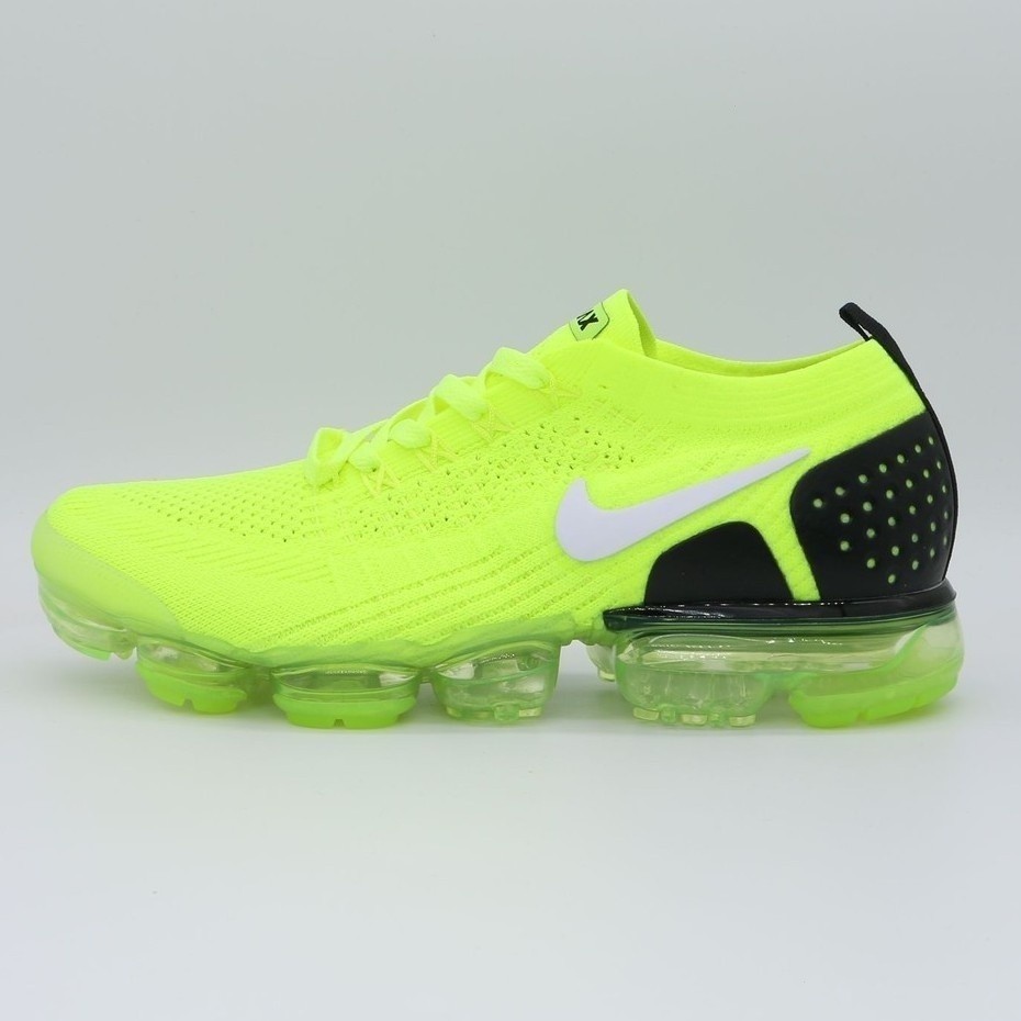 100% เดิม Nike Air VaporMax Flyknit นีออนสีเขียวกีฬารองเท้าวิ่งสำหรับผู้ชายและผู้หญิง