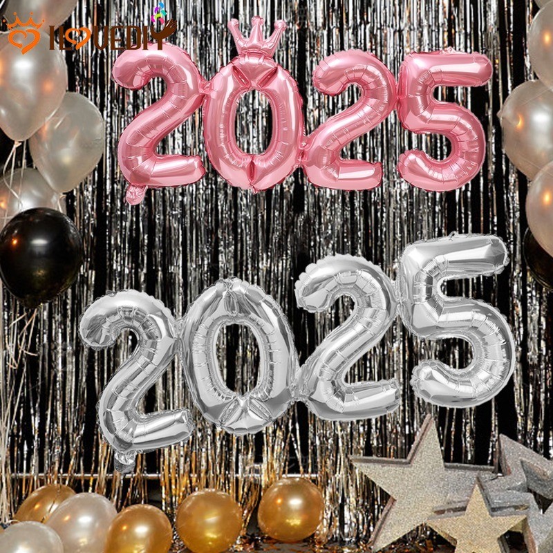 [ โดดเด่น ] ลูกโป่งฟิล์มอลูมิเนียม 2025 - จี้สวัสดีปีใหม่ - เครื่องประดับบรรยากาศเทศกาล - พร็อพบูธภาพถ่ายหลากสี - ฟอยล์ตัวเลข - ตกแต่งงานวั