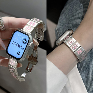 สายโลหะบางเฉียบลายทีมหมาเพชร สำหรับ Apple Watch Strap Series 11 10 Ultra 2 9 8 7 6 5 SE 4 3 สายนาฬิกาผู้หญิง Band iWatch 49 46 45 44 42 41 40 38mm