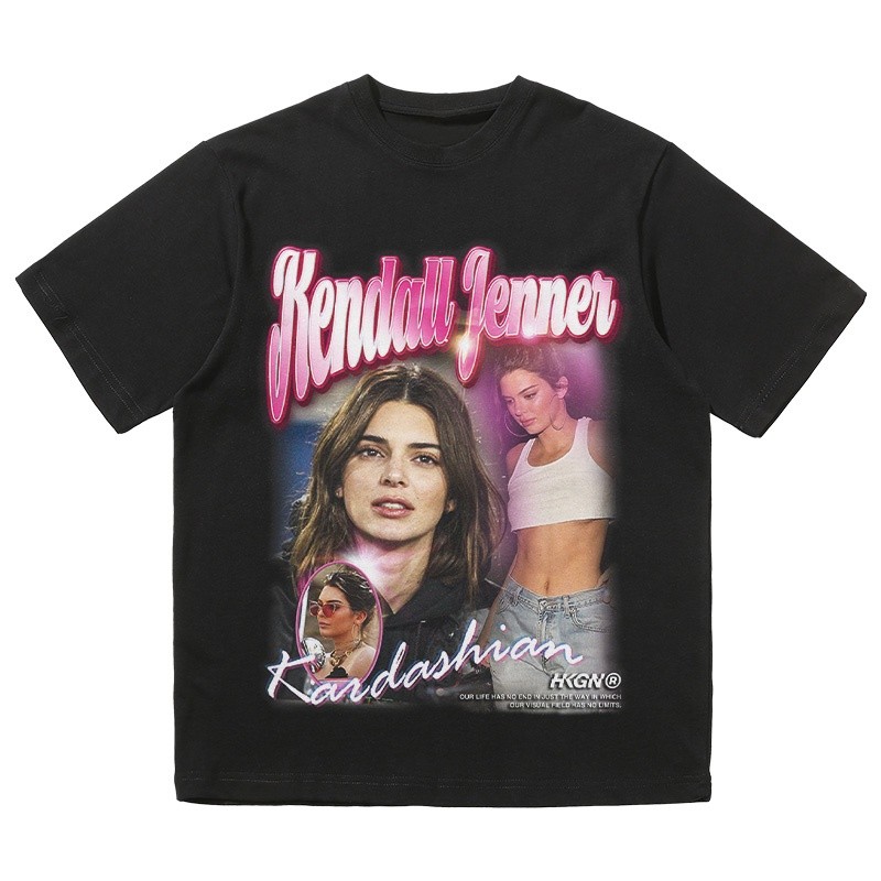 เสื้อยืดคอกลม แขนสั้น พิมพ์ลาย Kendall Jenner แฟชั่นฤดูร้อน สําหรับผู้ชาย และผู้หญิง S-5XL