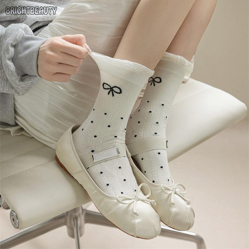 Brightbeauty แฟชั่น Sweet Bow Polka Dot Warm Non-Slip Casual ถุงเท้ากีฬาสําหรับผู้หญิง TH