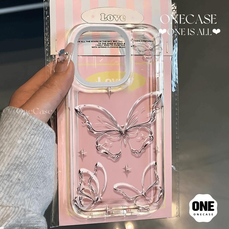 แฟนซี เคสไอโฟน7Plus 11 IPhone 17 15 16 14 12 Pro Max 6 6S 7Plus XS XR X Max SE 2020 ผีเสื้อ รูปวาด โปร่งใส เรียบง่าย เคส