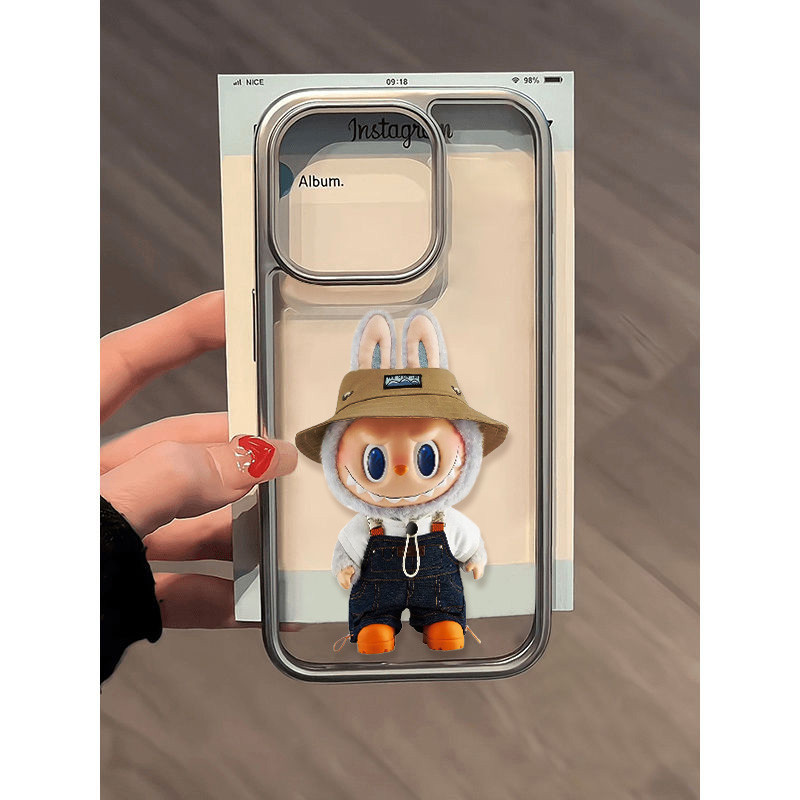 ลาบูบู้ Labubu สําหรับ iphone 15 Pro Max 16 11 14 XR 13 12 Pro Max 8 7 Plus X Xs Max Se 2020 13 12 11 นุ่มหรูหราElectroplatedกรอบโปร่งใส