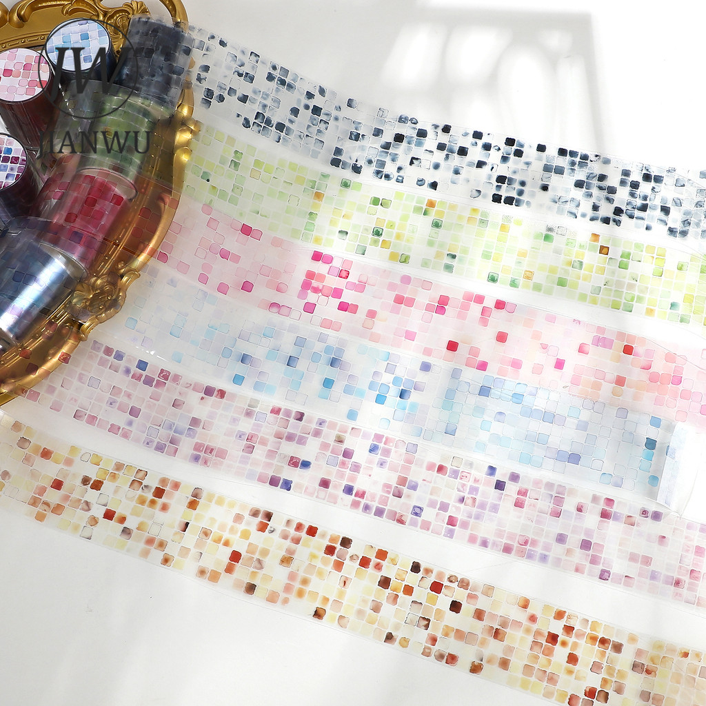 Jianwu 50 มม.* 200 ซม.VINTAGE สีสันโมเสค Lattice ภูมิทัศน์วัสดุ Collage PET เทป Creative DIY Journal เครื่องเขียน