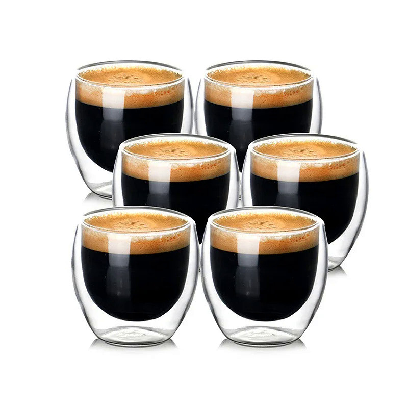2.7 Oz Double Wall Glass Coffee Mugs Set of 6,Glass Coffee Espresso Cups,Clear Glass Coffee Mugs,for