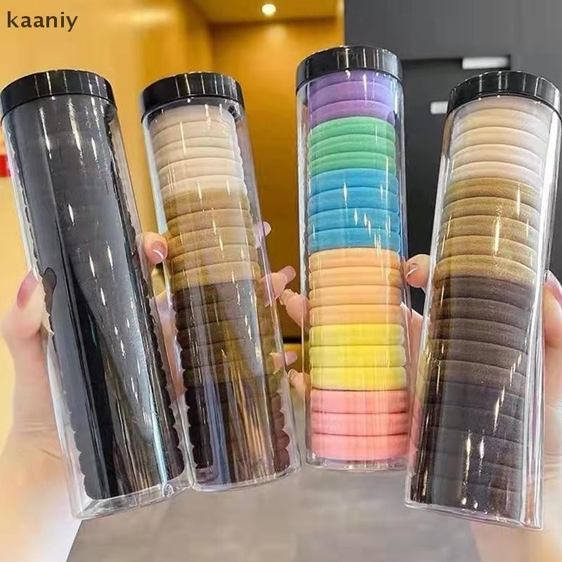 [คัง] 20ชิ้น/กล่องแหวนผ้าขนหนูกระป๋องยืดหยุ่นสูงไม่มีรอยต่อเรียบง่ายสีทึบแหวนผมผู้ถือผมหางม้าเชือกผมอุปกรณ์ผม FXH