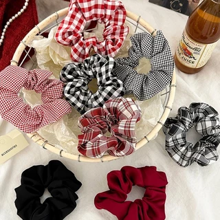 สีดําสีแดงคลาสสิก Little Grid เชือกผม Scrunchies หางม้าผูกผม Headwear เครื่องประดับผม
